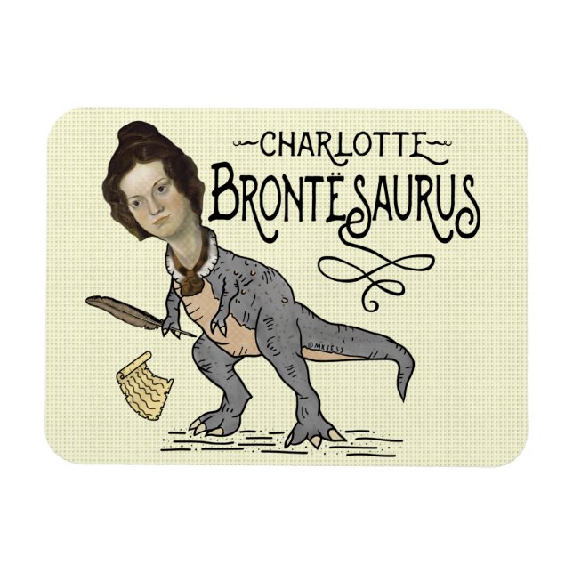 Funny Charlotte Bronte Saurus Dinosaur Book Reader Magnet (Horizontal)