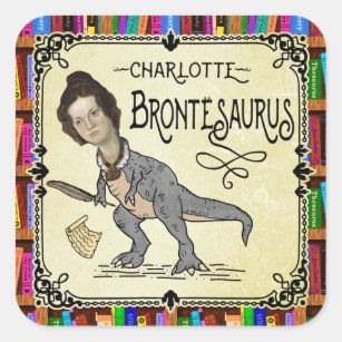 Funny Charlotte Bronte Saurus Dinosaur Book Reader Square Sticker