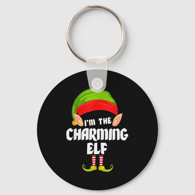 Funny Charming Elf Matching Family Group Pj Christ Key Ring (Front)