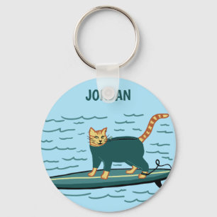 Funny Check MEOWT Surfing Cat CUSTOM Key Ring