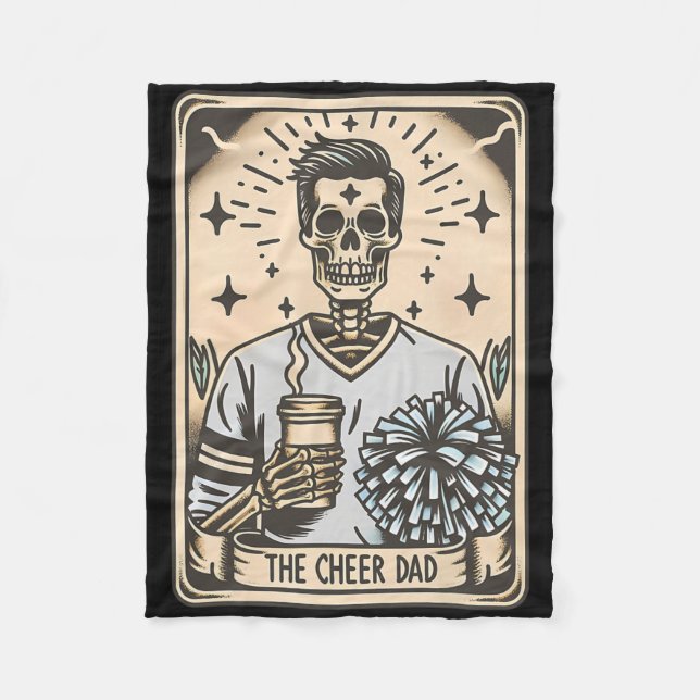 Funny Cheer Dad Tarot Card Skeleton Cheerleading F Fleece Blanket (Front)