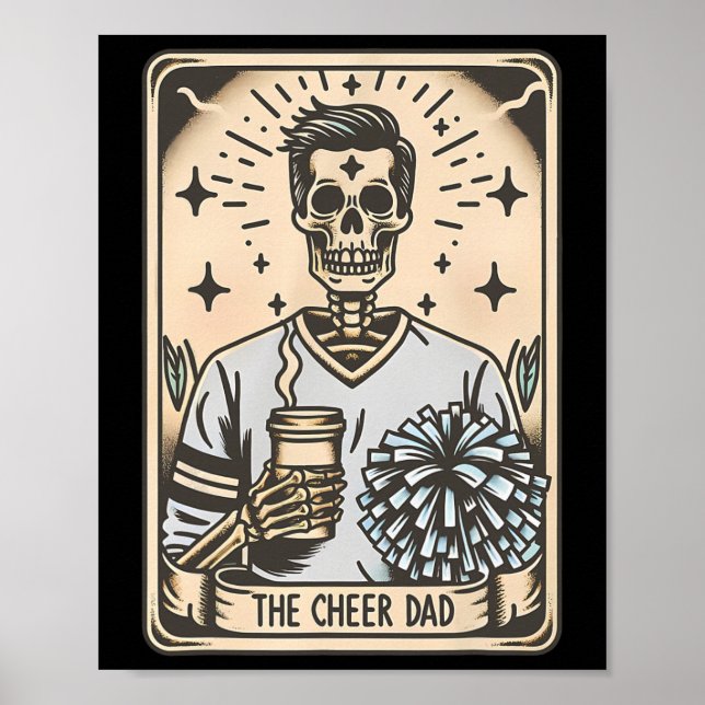 Funny Cheer Dad Tarot Card Skeleton Cheerleading F Poster (Front)