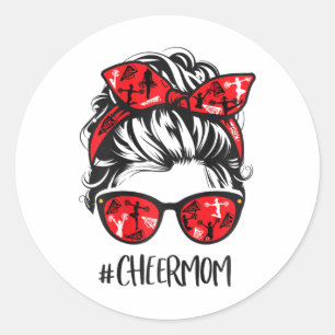 Funny Cheerleading Mum Messy Bun Cheer Mum  Classic Round Sticker