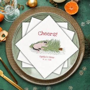 Funny Cheers! Cat vs Christmas Tree Holidays Napkin