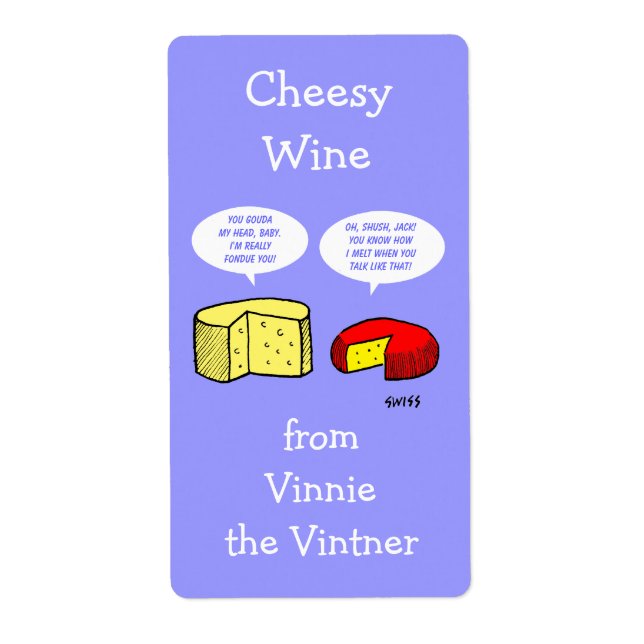 Funny Cheese Cartoon Personalised Wine Labels (Front)