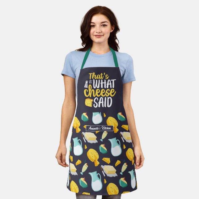 Funny Cheese Pun Cute Retro Dairy Product Pattern Apron (Worn)