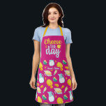 Funny Cheese The Day Cute Dairy Product Pattern Apron<br><div class="desc">Funny and cool apron to make cooking more fun. Personalised gift for family and friends who love cooking,  baking and trying new recipe in the kitchen. Customise the wording to fit your occasion. You can use the Design Tool to further change the font type,  font colour and font size.</div>