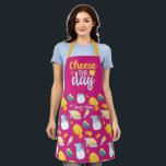 Funny Cheese The Day Cute Dairy Product Pattern Apron<br><div class="desc">Funny and cool apron to make cooking more fun. Personalised gift for family and friends who love cooking,  baking and trying new recipe in the kitchen. Customise the wording to fit your occasion. You can use the Design Tool to further change the font type,  font colour and font size.</div>