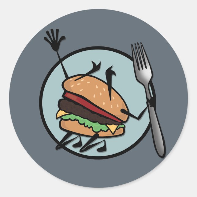 FUNNY CHEESEBURGER GRAPHIC ROUND MATTE STICKERS (Front)