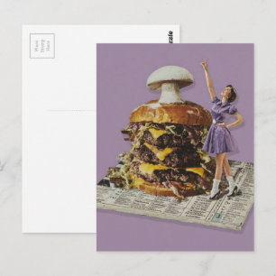 Funny Cheeseburger Mushroom Cheer Lady Collage Postcard