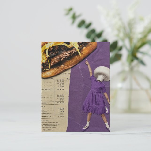 Funny Cheeseburger Mushroom Lady Collage Postcard (Standing Front)