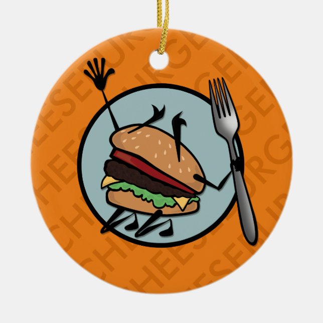 FUNNY CHEESEBURGER ROUND CERAMIC ORNAMENT (Front)