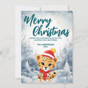 Funny Cheetah Merry Xmas tree snow Holiday party Card