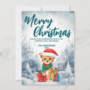 Funny Cheetah Merry Xmas tree snow Holiday party Card