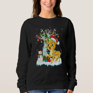 Funny Cheetah Xmas Tree Lighting Santa Hat Cheetah Sweatshirt