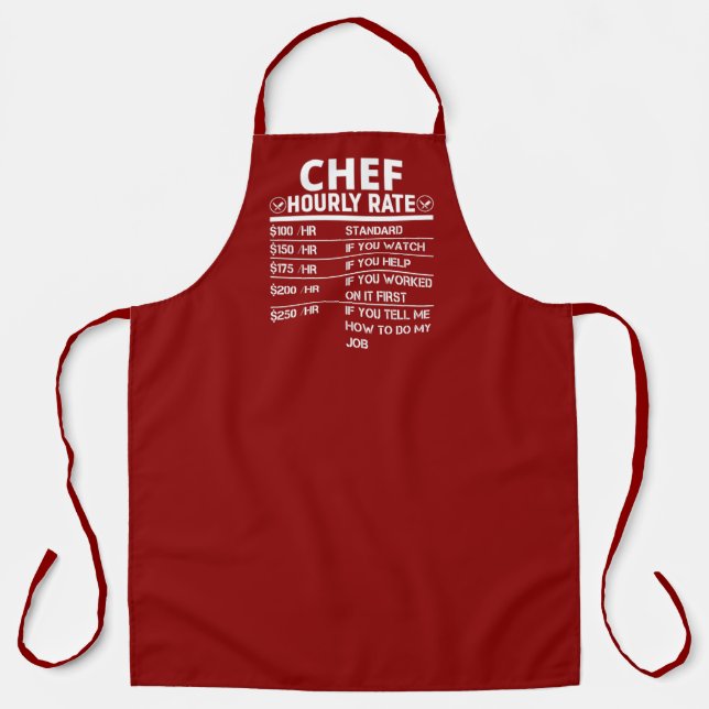 Funny Chef Hourly Rate Dark Red Apron (Front)