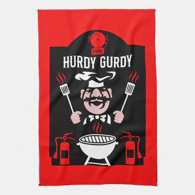 Funny Chef Hurdy Gurdy Tea Towel (Vertical)