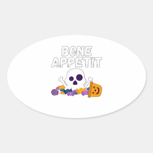 Funny Chef Pun Bone Appetit Halloween Candy Oval Sticker (Front)