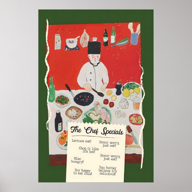 Funny Chef Specials Poster Retro Food Pun Kitchen (Front)