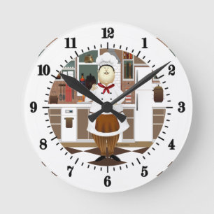 Funny Chef with Big Hat in Kitchen Round Clock