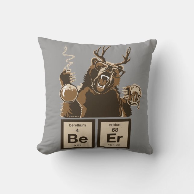 Funny chemistry bear discovered beer cushion (Front)