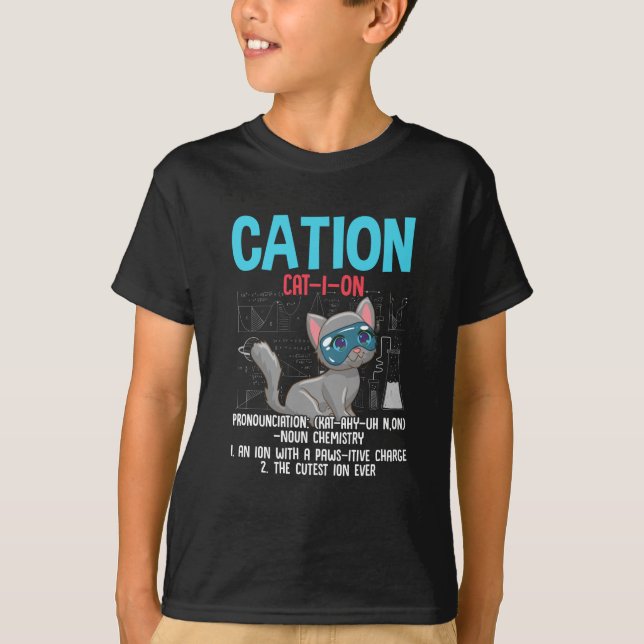 Funny Chemistry Scientist Cation Element Cat Lover T-Shirt (Front)