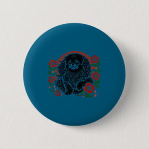 Funny Cherry Pekingese Blossoms Floral Dog Japanes 6 Cm Round Badge