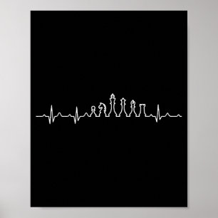 Funny Chess Heartbeat Checkers Board Game Tourname Poster