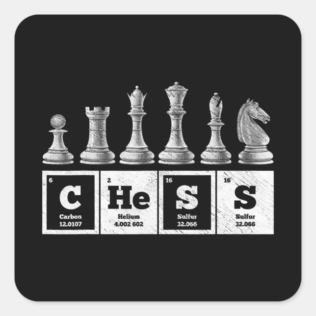 funny chess player geek periodic system chemistry square sticker (Front)