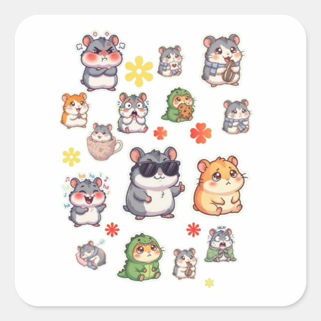 Funny Chibi Hamster Meme Sticker Pack Sheet with F (Front)