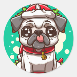 Funny Chibi Kawaii Pug Christmas Sticker