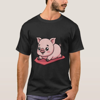 Funny Chibi Pig Falling During Yoga Pose Cute Kawa T-Shirt