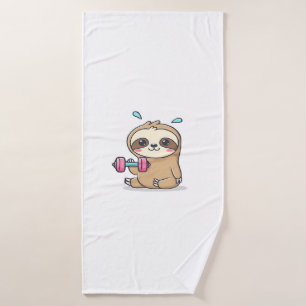 Funny Chibi Sloth Workout  Cute Kawaii Gym Cartoon Bath Towel