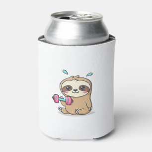 Funny Chibi Sloth Workout  Cute Kawaii Gym Cartoon Can Cooler