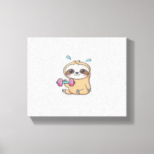 Funny Chibi Sloth Workout  Cute Kawaii Gym Cartoon Canvas Print