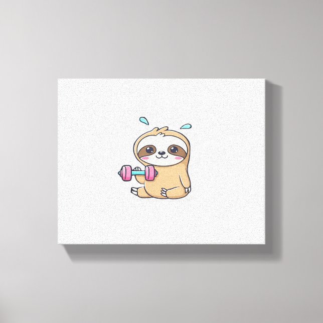 Funny Chibi Sloth Workout  Cute Kawaii Gym Cartoon Canvas Print (Front)