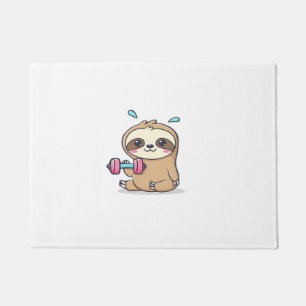 Funny Chibi Sloth Workout Cute Kawaii Gym Cartoon Doormat