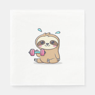 Funny Chibi Sloth Workout  Cute Kawaii Gym Cartoon Napkin