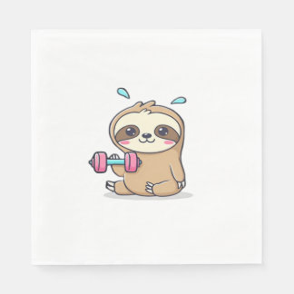 Funny Chibi Sloth Workout  Cute Kawaii Gym Cartoon Napkin