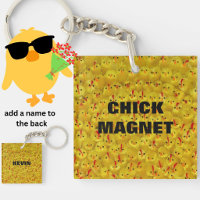 Funny CHICK MAGNET Custom Name Yellow Joke
