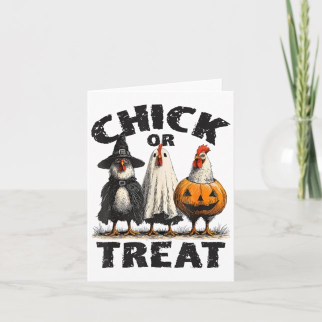 Funny Chick Or Treat Chickens Ghost Witchy Hallowe Card (Front)