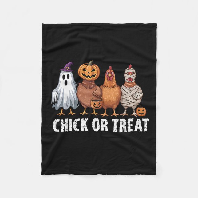 Funny Chick Or Treat Chickens Ghost Witchy Hallowe Fleece Blanket (Front)