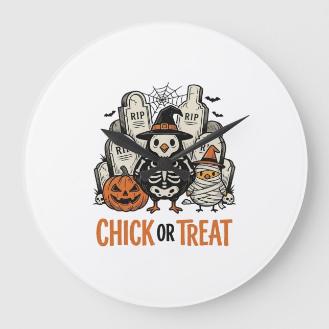 Funny Chick Or Treat Halloween Chicken Graphic_1 Large Clock (Front)