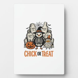 Funny Chick Or Treat Halloween Chicken Graphic_1 Plaque