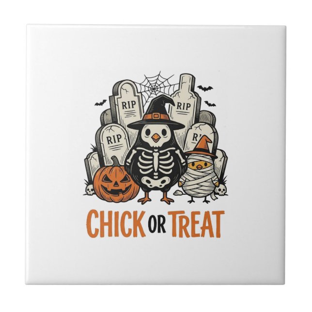 Funny Chick Or Treat Halloween Chicken Graphic_1 Tile (Front)