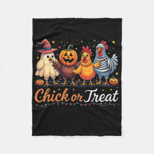 Funny Chick Or Treat Halloween Witch Spooky Chicke Fleece Blanket
