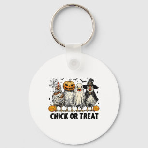 Funny Chick Or Treat Halloween Witch Spooky Chicke Key Ring
