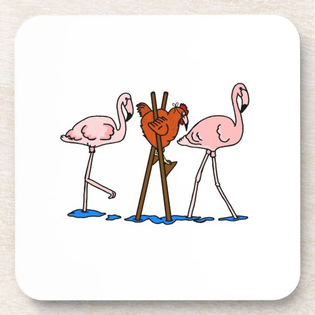Funny Chicken and Flamingos Coaster (Front)
