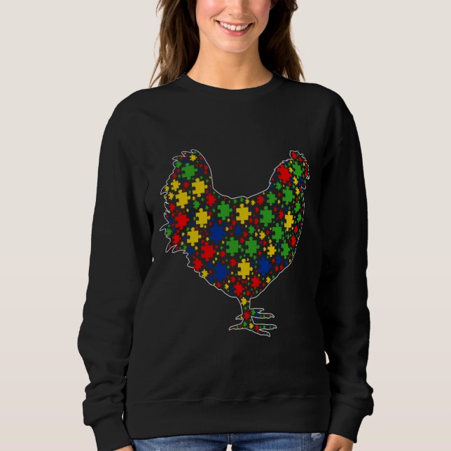 Funny Chicken Animals Puzzle Pieces Autism Awarene Sweatshirt (Front)