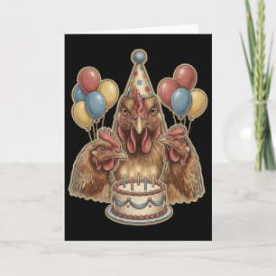 Funny Chicken Birthday Party Hat Cake Farm Animal  Card